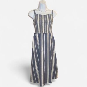 Old Navy Navy and Cream Striped Maxi Dress